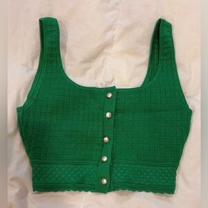 Babaton Emerald Green Knit Button-Front Crop Top- NWOT